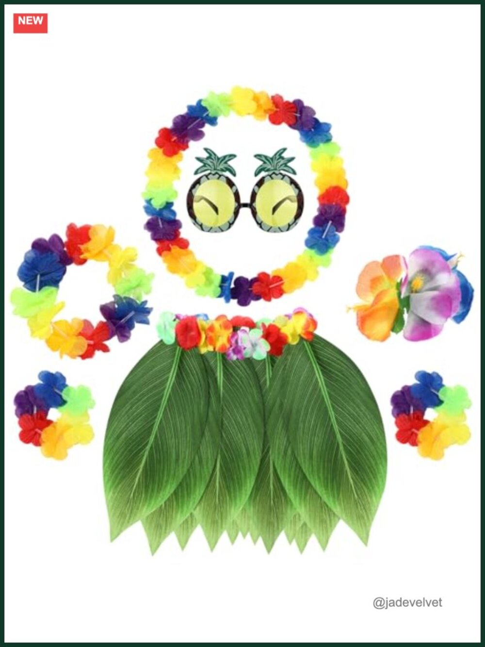 Hawaiian Hula Skirt Set 7 Pc Luau Party Costume Dress Outfit